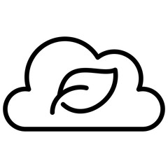 Eco Cloud Outline Icon Design Vector - Cloud with leaf symbolizing clean cloud computing and environmentally friendly data storage