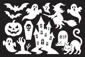Set of Halloween silhouettes on a white background 