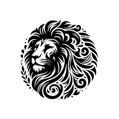 Fototapeta premium Majestic lion head drawing isolated on white background with ornate mane design
