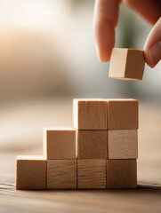 Hand building wooden block tower