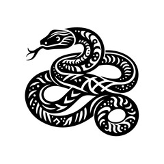 Intricate snake illustration with tribal patterns isolated on white background