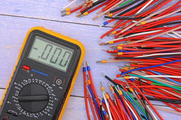 A digital multimeter for measuring the parameters of electrical circuits. Close-up. 