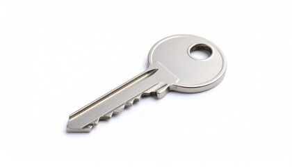 A silver key isolated on white&mdash;symbol of access, control, and the quiet promise of entry or exclusion.