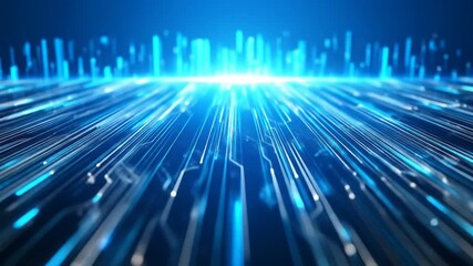 Futuristic digital data stream with blue light trails, network connectivity abstract background - Powered by Adobe