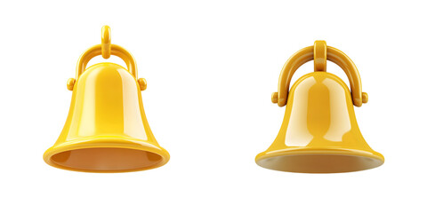 Yellow 3D bell icon illustration with smooth glossy finish isolated on a transparent background