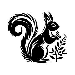 Obraz premium Silhouette of a squirrel holding a pinecone isolated on white background