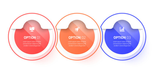 Business Infographic with Circle Label, Thin Line, Icon and 3 Options. Suitable for Presentations, Workflow Layout.