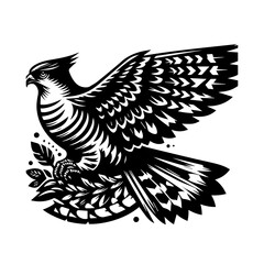 Fototapeta premium Illustration of a majestic hawk perched on a branch isolated on white background