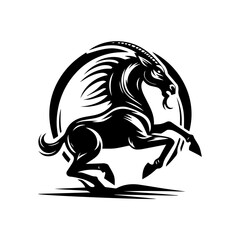 Majestic horse silhouette isolated on white background in a dynamic pose