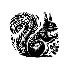 Illustration of a squirrel isolated on white background with decorative tail
