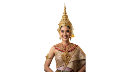 Portrait, Cinematic, High-resolution, Professional,Thai woman, Beautiful, Graceful,Waist-up, facing forward, big smile showing teeth,Thai Chakkri dress, Go