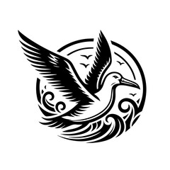 Obraz premium Seagull in flight over the ocean isolated on white background, wings spread wide