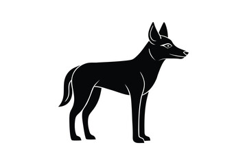 Black silhouette art illustration of a wild dog standing alert position.eps