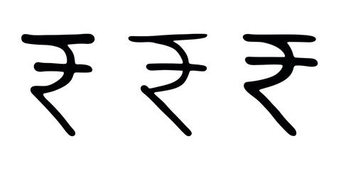 Fototapeta premium Set of hand drawn rupee currency symbol. Brush stroke doodle. Single element for design