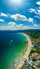 Fototapeta premium Aerial panorama of Beach at Kavatsite Region near Sozopol, Burgas Region, Bulgaria 