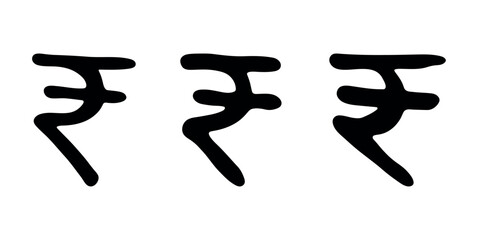 Set of hand drawn rupee currency symbol. Brush stroke doodle. Single element for design