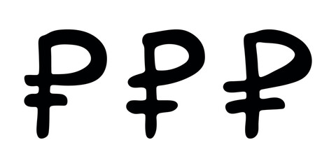 Obraz premium Set of hand drawn russian ruble currency symbol. Brush stroke doodle. Single element for design