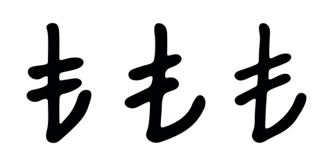 Set of hand drawn turkish lira currency symbol. Brush stroke doodle. Single element for design