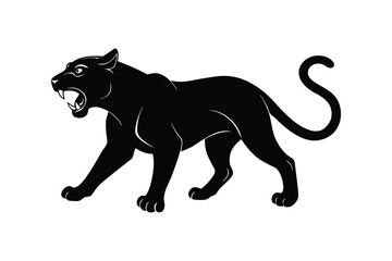 Obraz premium Black silhouette art illustration of a black panther in a dynamic pose.eps