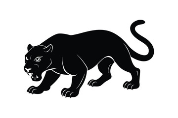 Black silhouette art illustration of a crouching tiger ready to pounce.eps