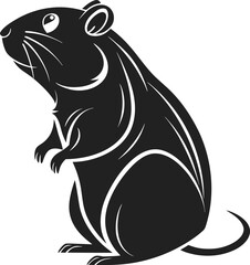 Stylized black silhouette of a rodent standing upright with white accents
