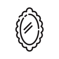 Vintage mirror line icon. Ornate oval frame with reflection, vector outline drawing. Symbol for interior decor, beauty, and home furnishing, isolated illustration.
