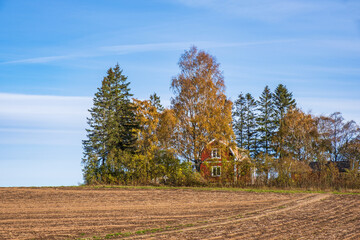 House on a hill in the country with autumn colors