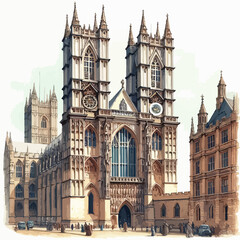 Naklejka premium watercolor Westminster Abbey vector , watercolor Westminster Abbey