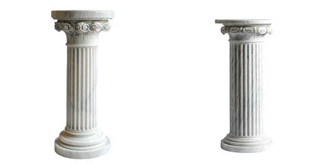 Fluted white marble pedestal with smooth polished finish and elegant design isolated on transparent background