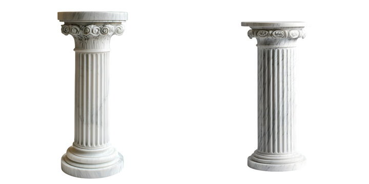 Fluted white marble pedestal with smooth polished finish and elegant design isolated on transparent background