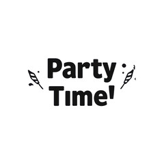 A matte vinyl wall decal sticker displaying bold 'Party Time!' text with sharp contours, centrally placed on a pristine, transparent isolated studio background with diffused lighting and no shadows,