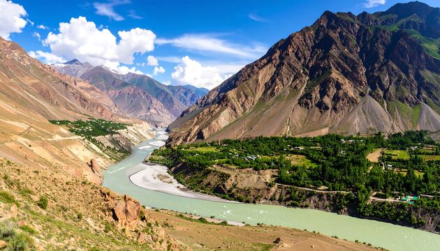 Mountain river valley, vibrant colors - Powered by Adobe