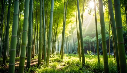 Bamboo forest bathed in sunlight.