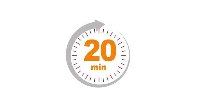 20 minutes, stopwatch icon. Stopwatch icon in flat style. white and green background 4k video timer 20 minutes countdown icon. Time measure.