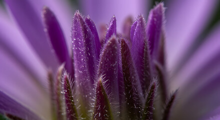Fototapeta premium A captivating close-up of purple flower petals, revealing intricate textures and subtle water