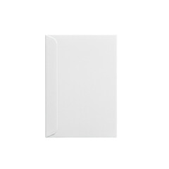 Ultra realistic macro shot of a small, thumb-sized, plain white rectangular enclosure card made of crisp, untextured paper, isolated on a pristine, transparent background with no shadows,