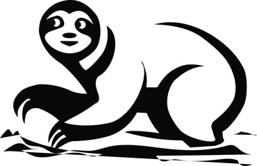 Stylized Black and White Illustration of a Sloth on a White Background animal mammal