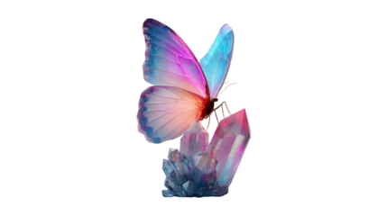 Iridescent Butterfly on Crystal Cluster Fantasy Art