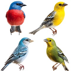 Fototapeta premium Four Colorful Bird Species on White Background