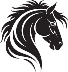 Fototapeta premium Black tribal horse head silhouette vector with a wild mane and an elegant flowing shape for a tattoo design