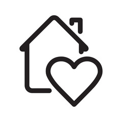 Home with heart line icon. Love house symbol, real estate favorite, and charity concept. Vector outline drawing for sweet home, stay safe, or property logo isolated.
