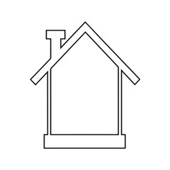House outline icon vector. Simple black line art drawing of a home with a chimney. Building silhouette, real estate symbol, property template isolated on white background.
