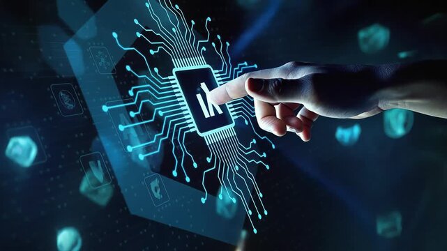 Digital Circuit Touch with LinkedIn Logo &ndash; Social Media Technology Concept