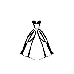 elegant strapless ballgown silhouette in black and white vector illustration