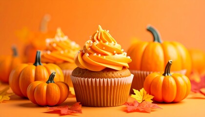 Spiced pumpkin cake and pies are a seasonal autumn treat for Halloween and Thanksgiving