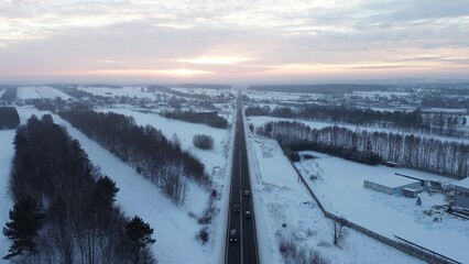 Peaceful snowy landscape with evening sky