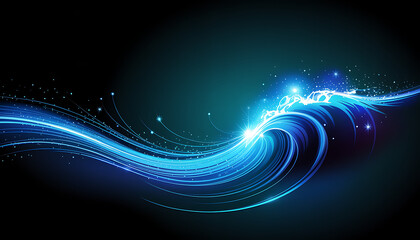 Abstract blue wave background with glowing futuristic lines and a bright energy motion pattern.