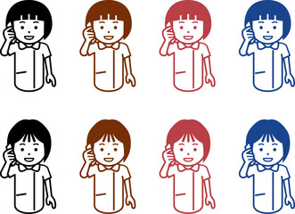 スマホで電話する女性看護師のアイコン