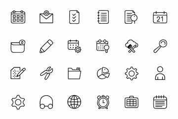 A clean and modern icon set representing administrative automation in office environments — great for office software suites, productivity apps, and digital workplace solutions