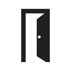 Open door icon. Simple black silhouette symbol for entrance, exit, and opportunity. Minimalist vector illustration